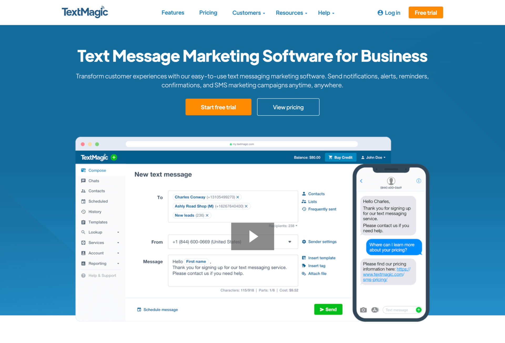 TextMagic SMS Marketing Platform Market Burner